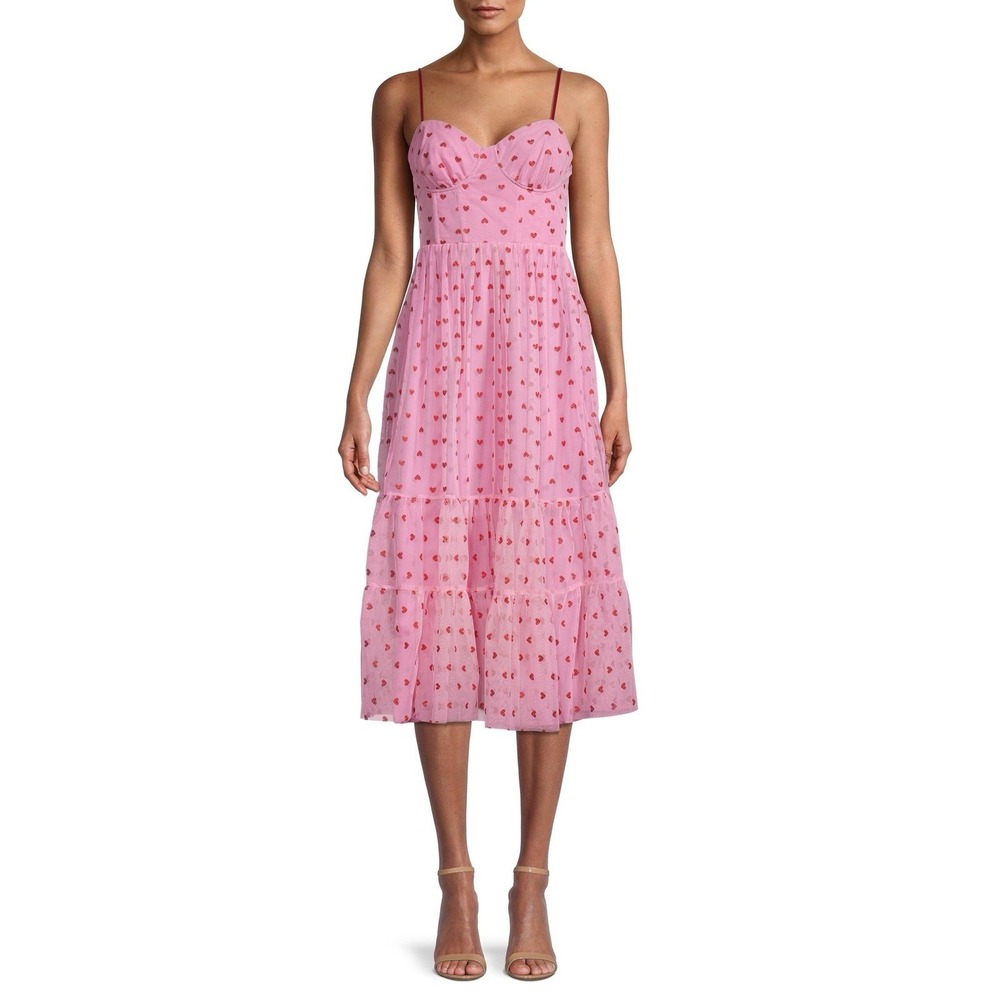 Betsey‎ Johnson Dress Pink Red Glitter Heart Tulle Mesh Midi 10